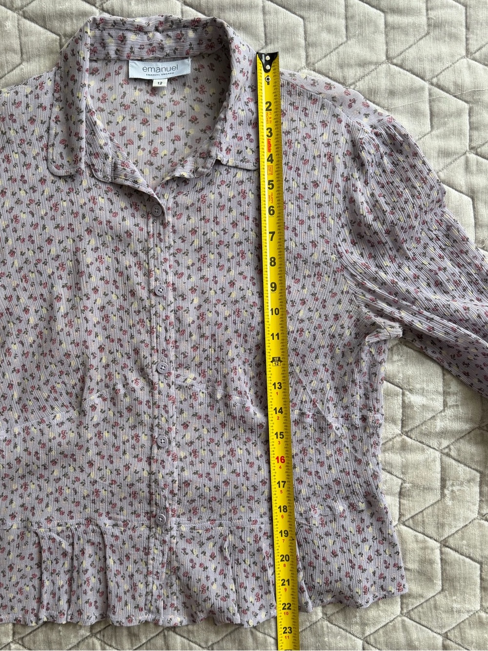 EMANUEL UNGARO Silk Blend Lavender Floral Peplum Blouse French Girl - Medium - Picture 8 of 10